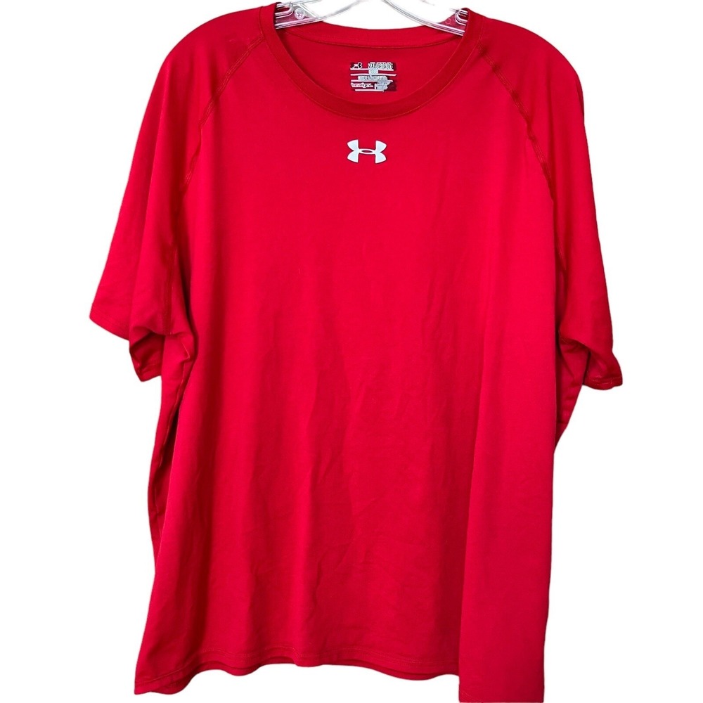Under Armour TShirt Adult 2XL Red White Loose Heatgear Workout Gym Activewear